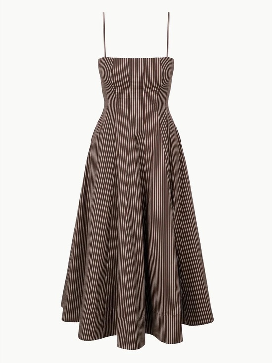STAUD Dresses & Skirts - STAUD WYLIE DRESS DARK OAK MICRO STRIPE